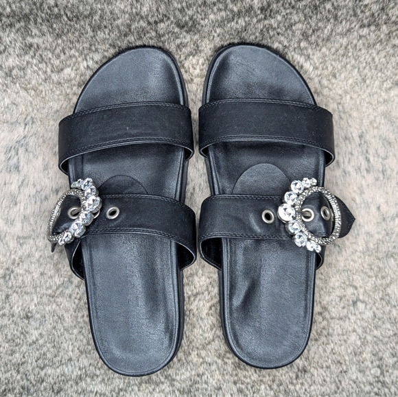 Karl Lagerfeld Paris Brinda Embellished Slide Sandal  Black Women's 9 - Picture 4 of 9